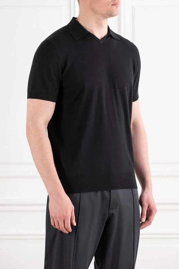 Cesare di Napoli black knitted polo shirt with a buttonless collar 194680 - photo 3