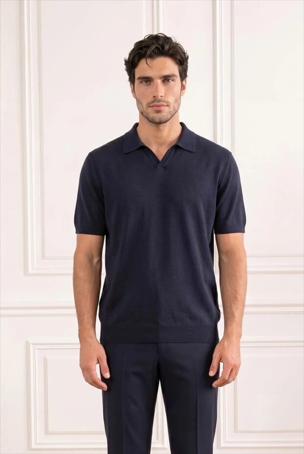 Cesare di Napoli grey and blue melange polo shirt with short sleeves and no fastening 194689 - photo 3