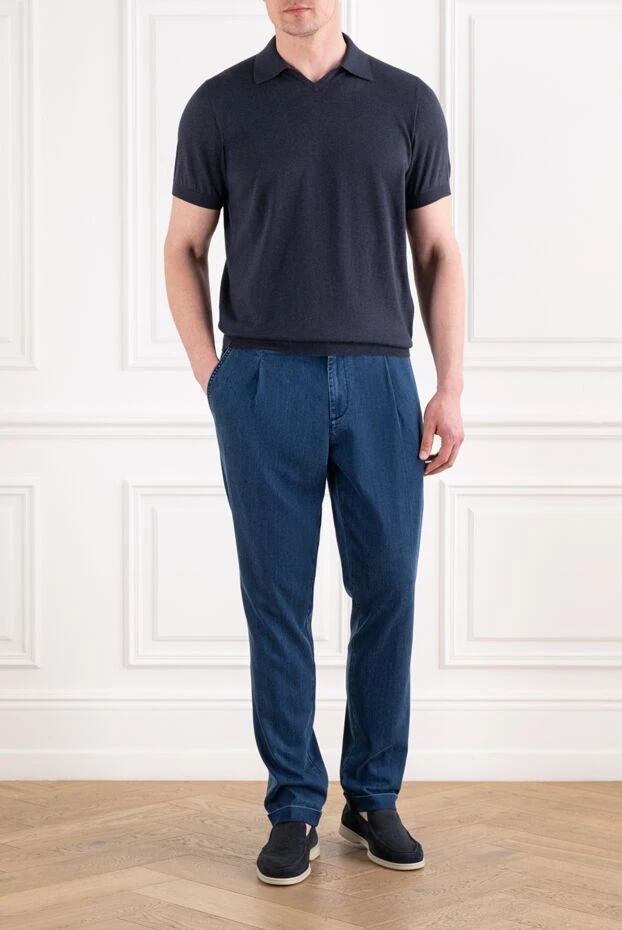 Cesare di Napoli grey and blue melange polo shirt with short sleeves and no fastening 194689 - photo 3