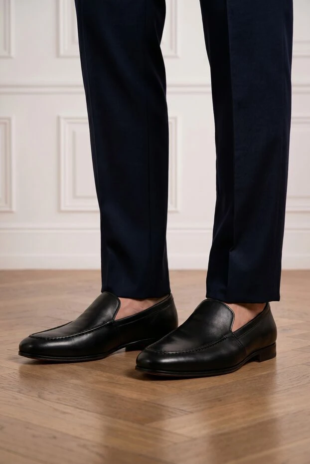 Santoni черные кожаные лоферы с яркой внутренней отделкой 194695 - фото 2