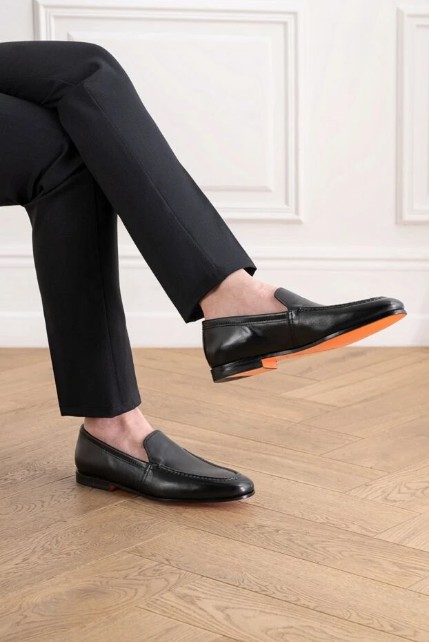 Santoni черные кожаные лоферы с яркой внутренней отделкой 194695 - фото 3