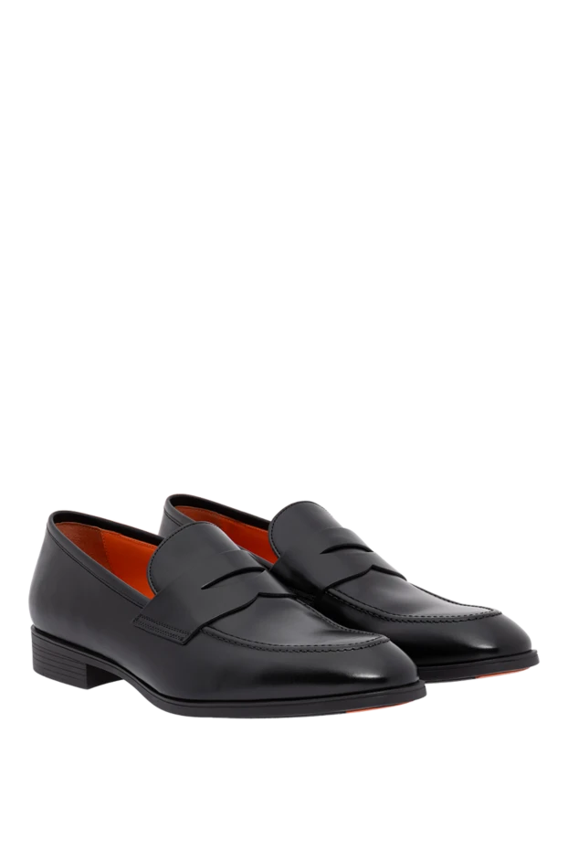 Santoni men's black leather handmade penny loafers 194698 - photo 3
