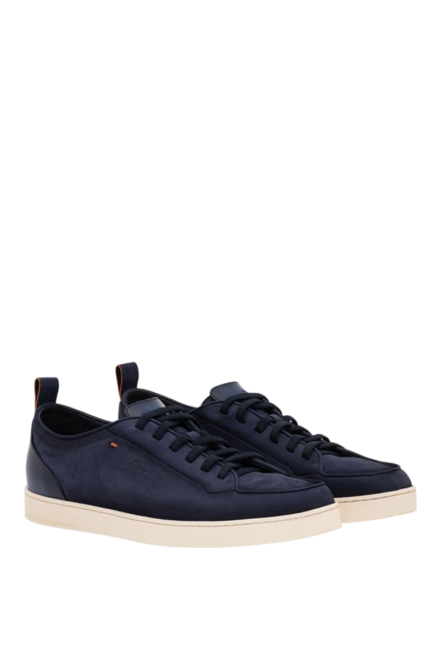 Santoni men's blue monte carlo sneakers made of premium ultra-soft suede in dark blue 194701 - photo 3