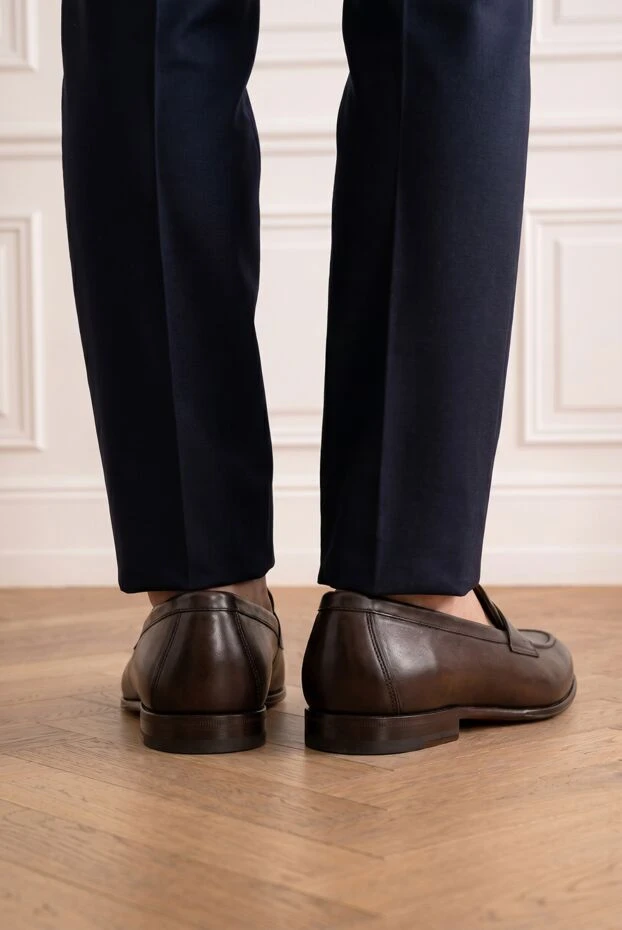 Santoni коричневые кожаные пенни-лоферы с градиентным окрашиванием 194703 - фото 3