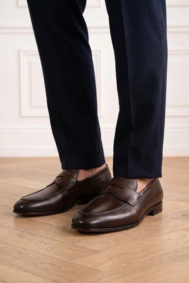 Santoni коричневые кожаные пенни-лоферы с градиентным окрашиванием 194703 - фото 2