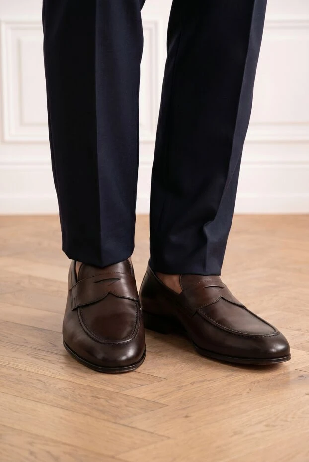 Santoni коричневі шкіряні пенні-лофери з градієнтним фарбуванням. 194703 - фото 3
