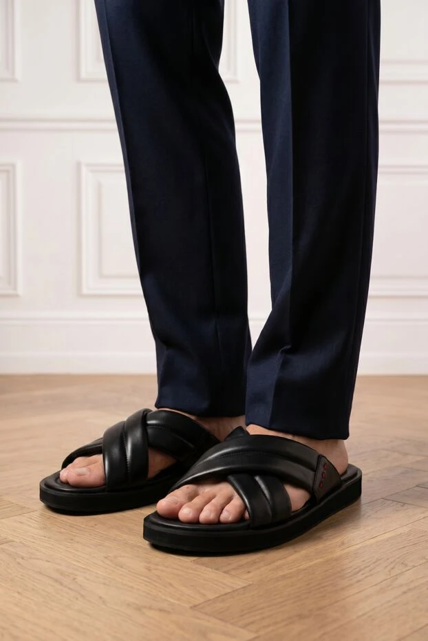 Kiton men's leather cross-strap slides 194714 - photo 3