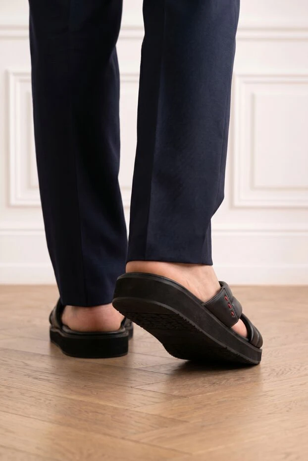 Kiton men's leather cross-strap slides 194714 - photo 2