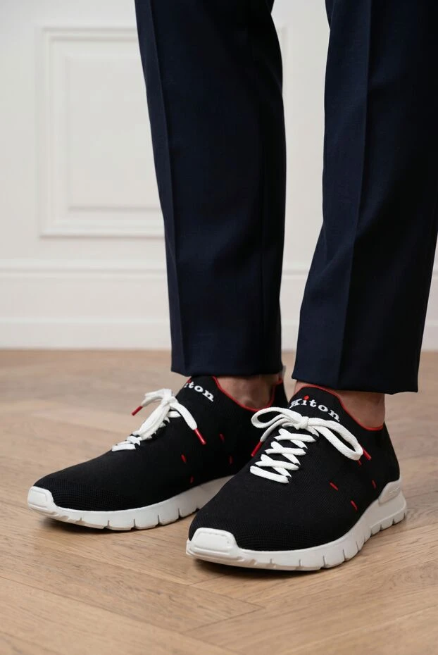 Kiton black textile sneakers with red piping and a white sole 194723 - photo 3