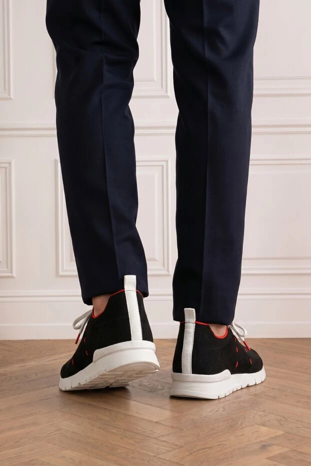 Kiton black textile sneakers with red piping and a white sole 194723 - photo 2