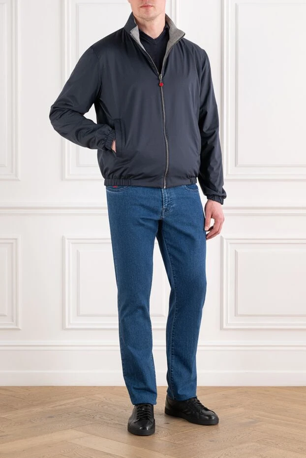 Kiton navy blue zip-up bomber jacket with contrast lining 194729 - photo 2
