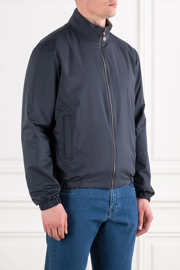 Kiton navy blue zip-up bomber jacket with contrast lining 194729 - photo 3