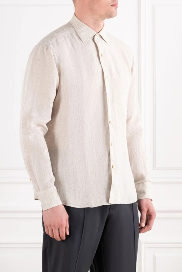 Alessandro Gherardi men's beige linen shirt with a classic turn-down cut 194747 - photo 3