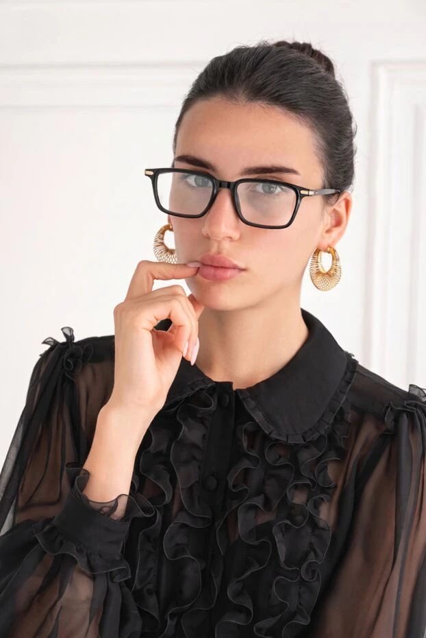 Cartier черные прямоугольные оптические очки из плотного ацетата с тонкими золотыми плакетками 194799 - фото 2