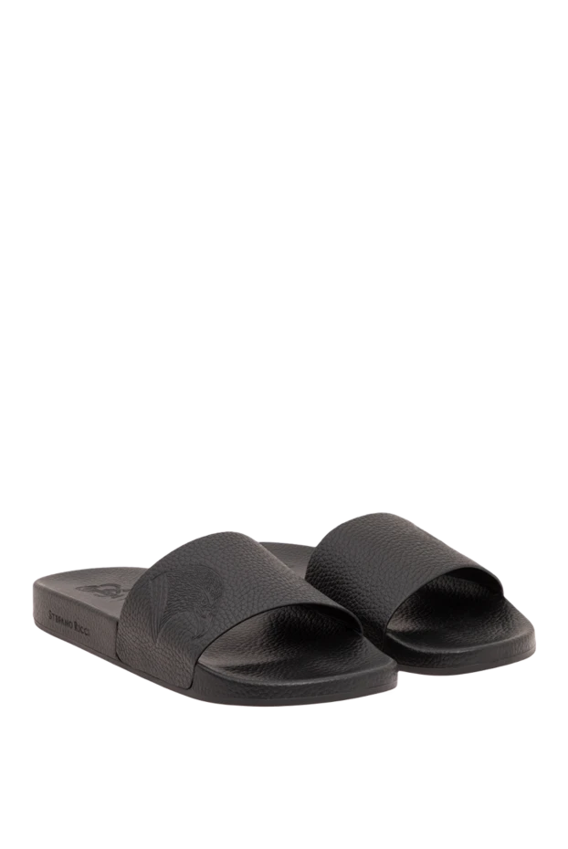 Stefano Ricci black leather flip-flops with textured eagle embossing 194813 - photo 3
