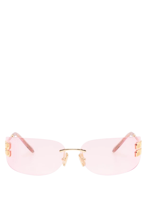Miu Miu невесомые безоправные очки с розовыми линзами и внушительным золотым логотипом 194828 - фото 1