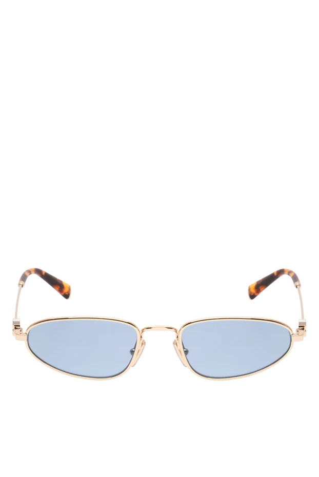 Miu Miu утонченные овальные очки в золотом каркасе с синими линзами 194847 - фото 1