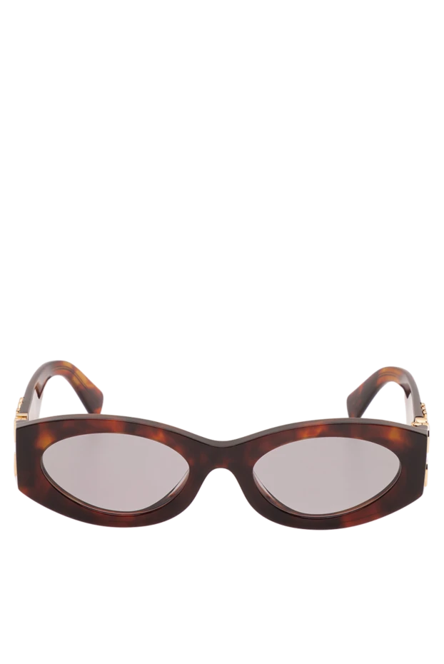 Miu Miu овальные черепаховые очки с массивным золотым логотипом и дымчатыми линзами 194863 - фото 1