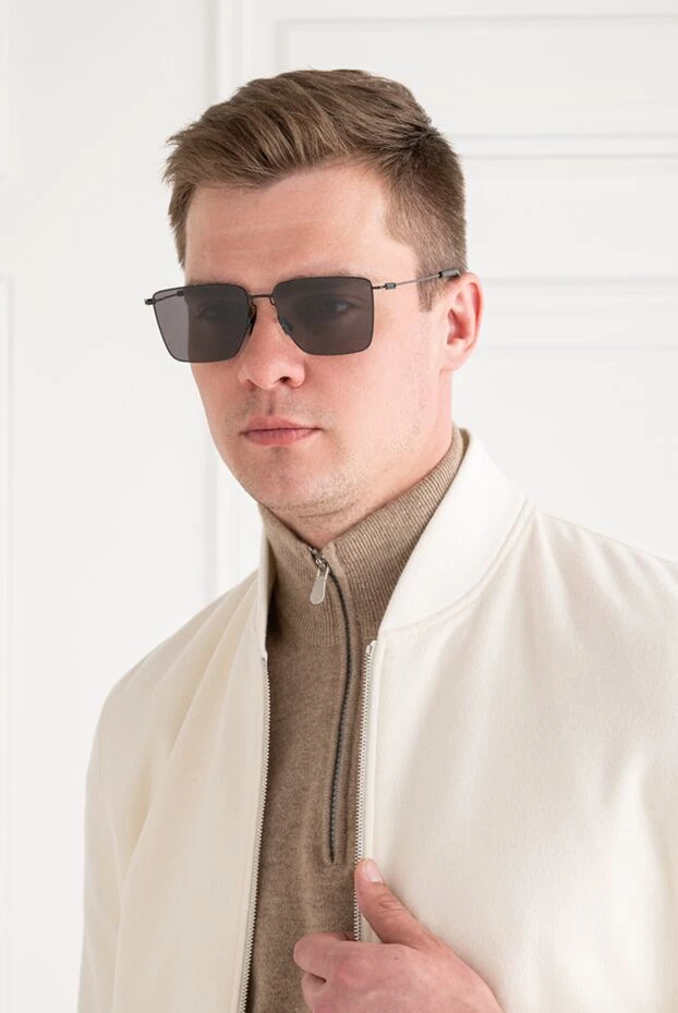 Bottega Veneta black sunglasses with a thin metal frame and geometric shape 194917 - photo 3