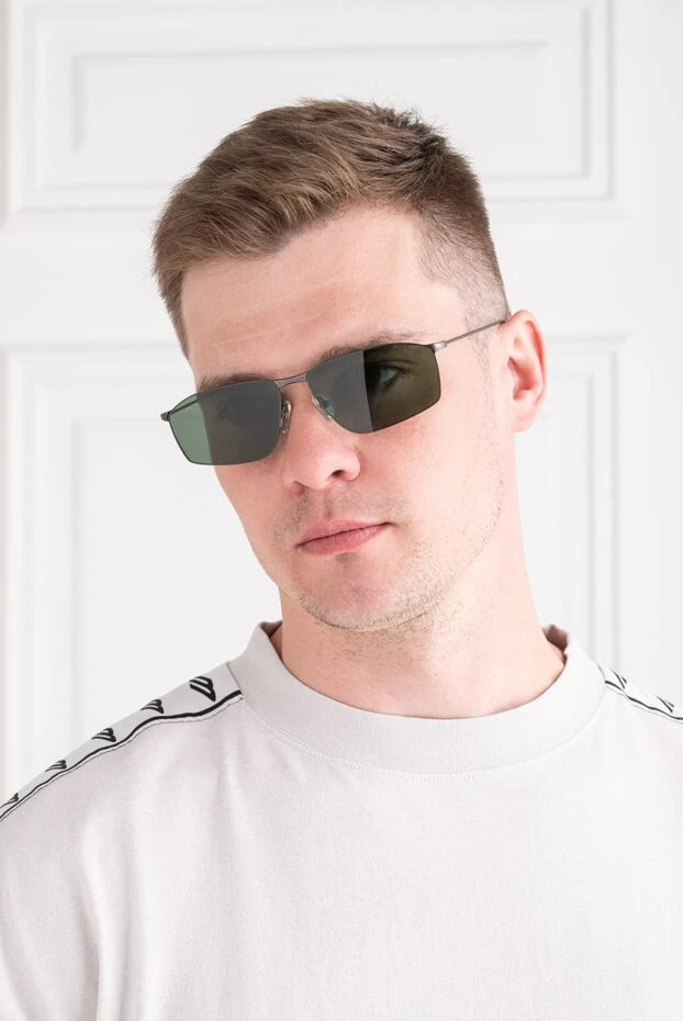 Balenciaga thin rectangular metal frame sunglasses with dark green lenses 194921 - photo 3