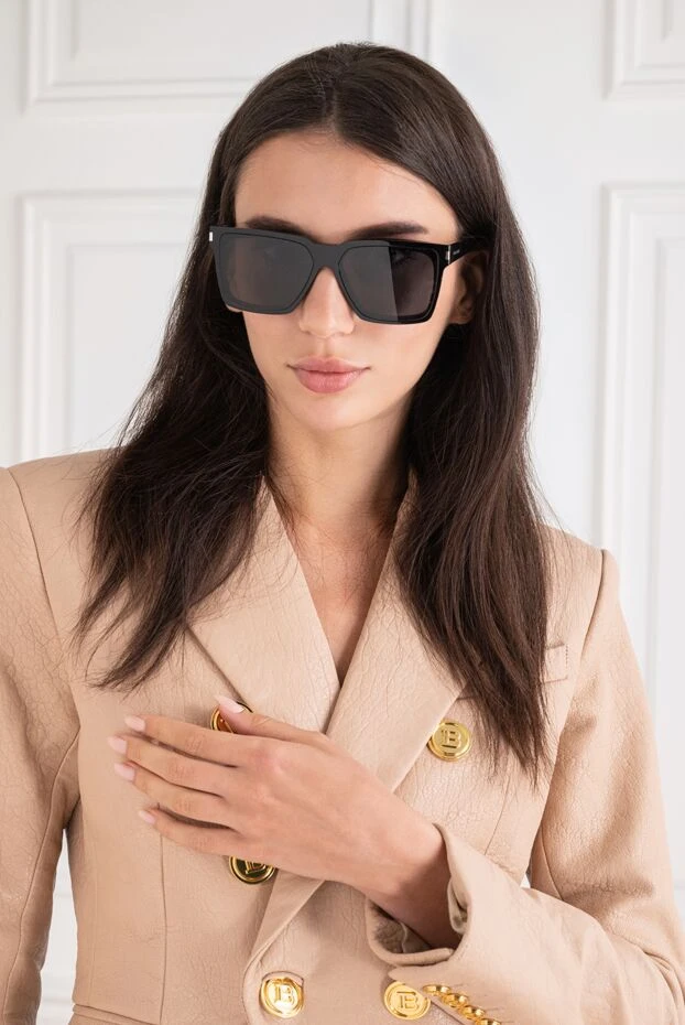 Saint Laurent black glossy square sunglasses with smoky gradient 194944 - photo 2