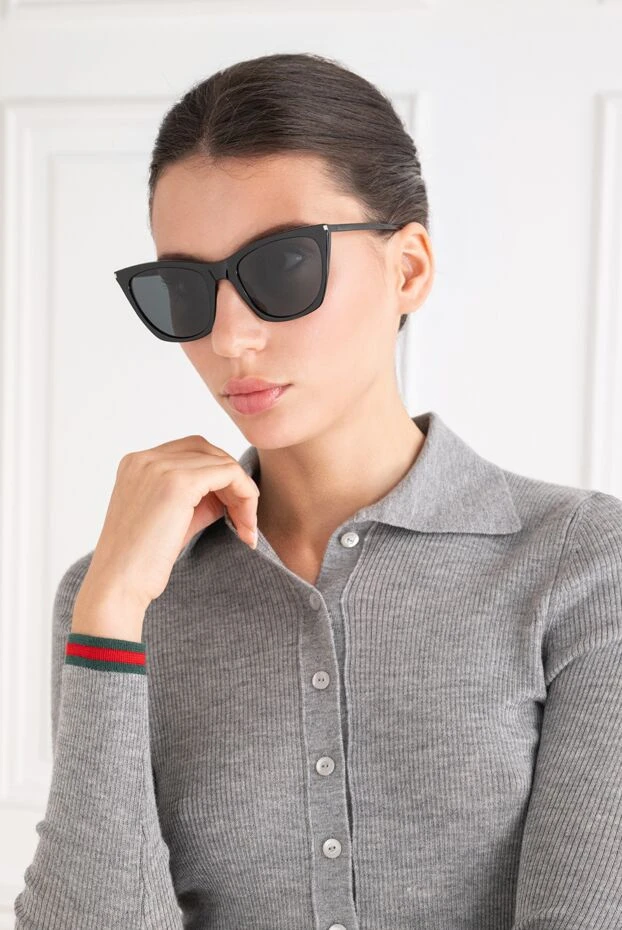 Saint Laurent cat-eye sunglasses with ultra-thin black frames and monochrome lenses 194948 - photo 2