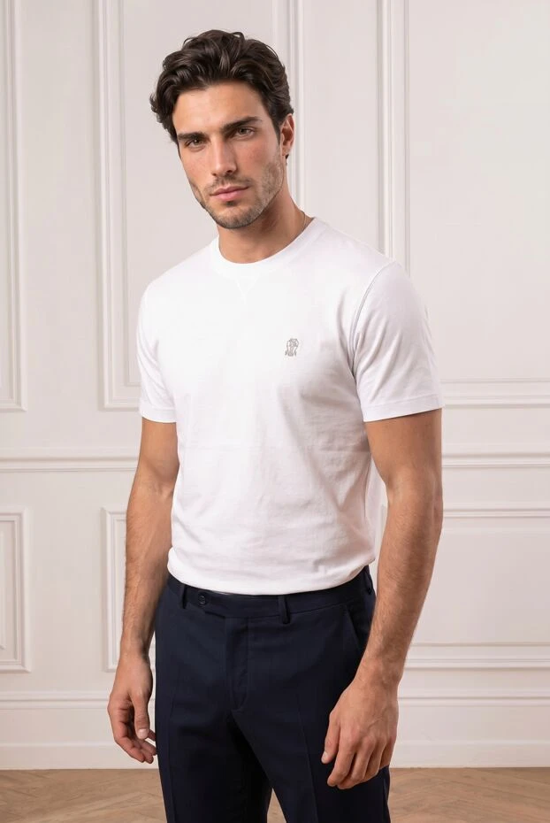 Men's white cotton T-shirt with embroidered heraldic crest - photo 2