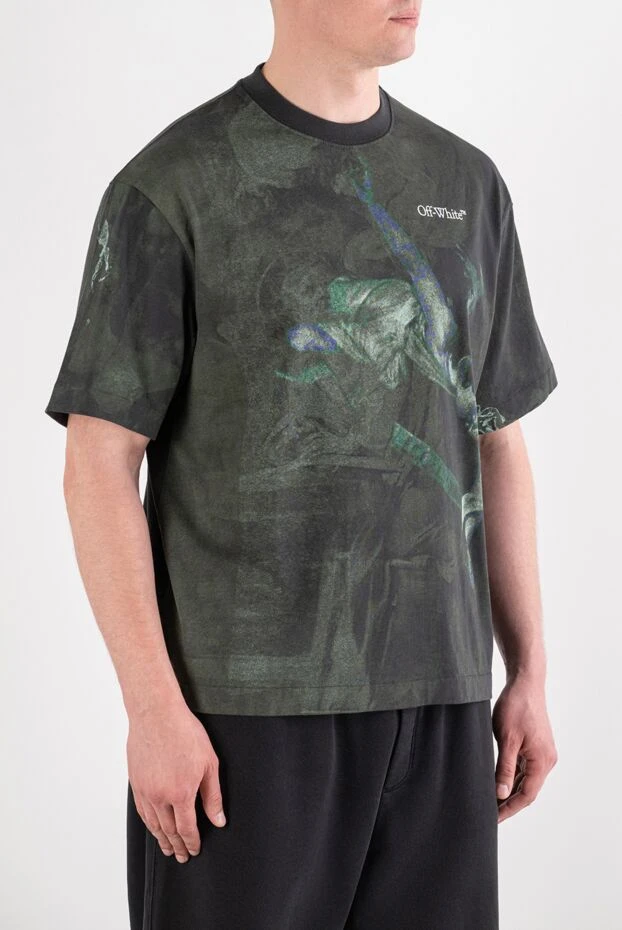 Off-White men's dark gray cotton t-shirt with a graphic print 194970 - photo 3