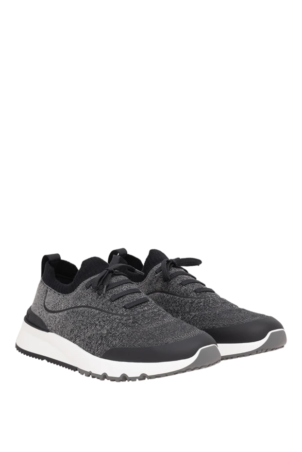 Brunello Cucinelli men's blue and gray knit sneakers with trim 194987 - photo 3