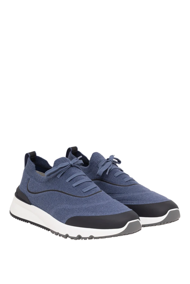 Brunello Cucinelli men's blue knit sneakers with a contrasting sole 194988 - photo 3