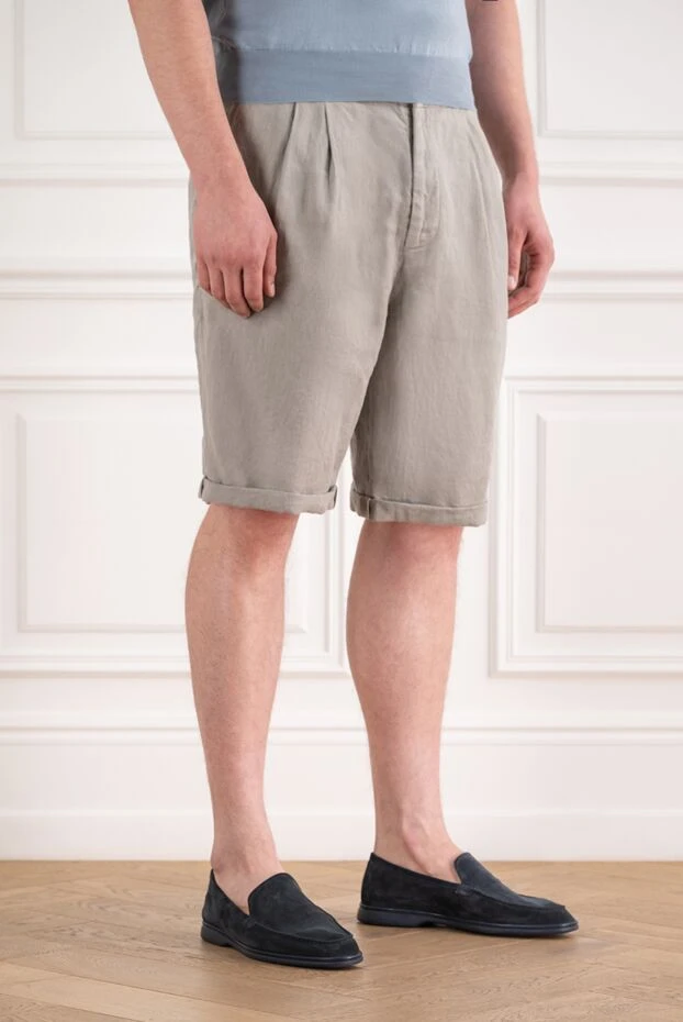Brunello Cucinelli men's grey linen shorts with creases and turn-ups 194993 - photo 2