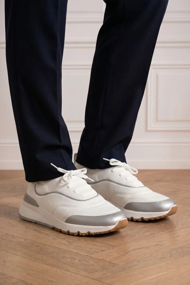 Brunello Cucinelli белые трикотажные кроссовки с контрастной серебристой отделкой 194996 - фото 1