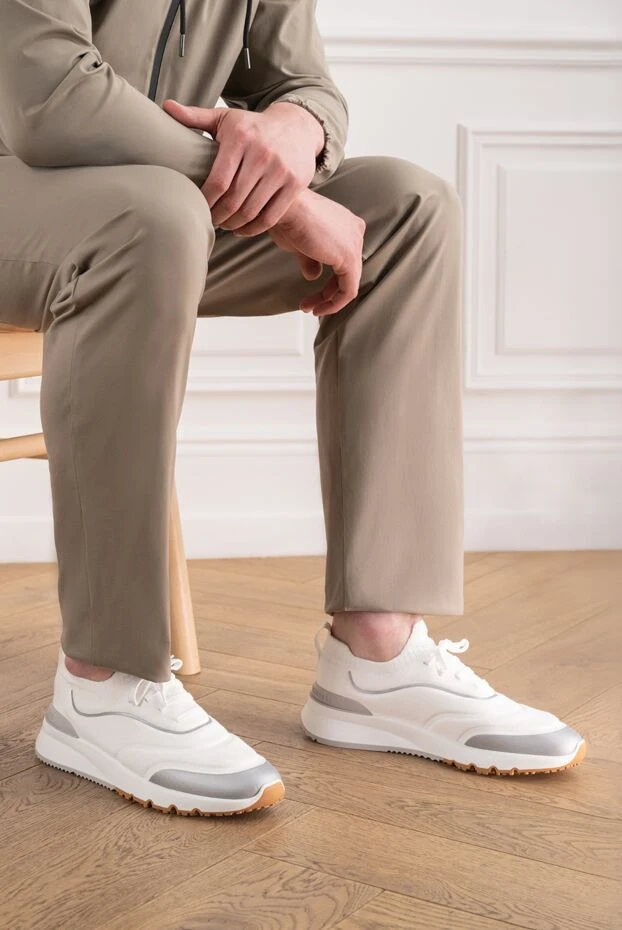 Brunello Cucinelli white knit sneakers with contrasting silver trim 194996 - photo 3