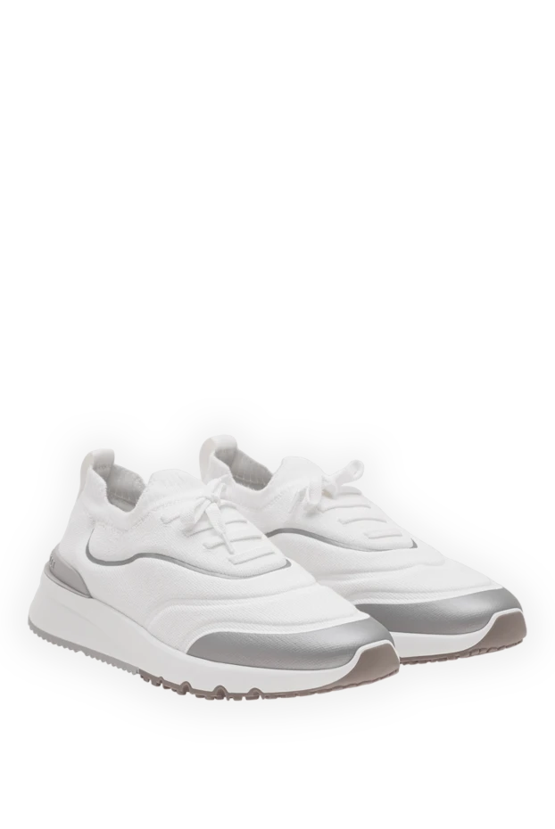 Brunello Cucinelli white knit sneakers with contrasting silver trim 194996 - photo 3