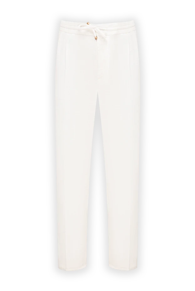 Brunello Cucinelli white linen trousers with elastic drawstring waistband 195001 - photo 1