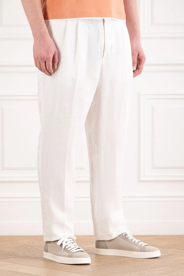 Brunello Cucinelli white linen trousers with elastic drawstring waistband 195001 - photo 3