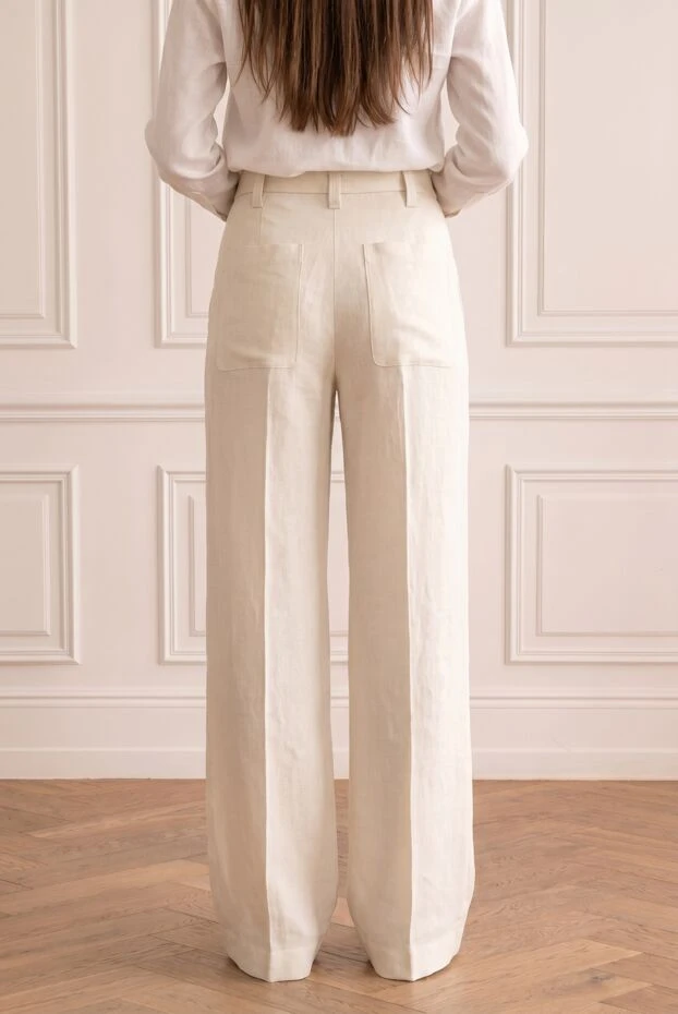 Brunello Cucinelli women's white wide-leg trousers made of viscose and linen 195012 - photo 2