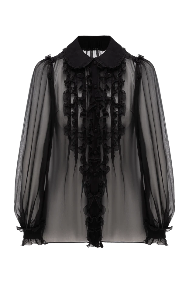 Dolce & Gabbana полупрозрачная блуза из шифона черного цвета с объемными рюшами 195013 - фото 1