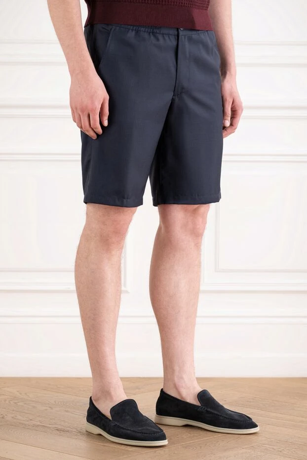Cesare di Napoli men's dark blue wool and silk drawstring shorts 195034 - photo 3