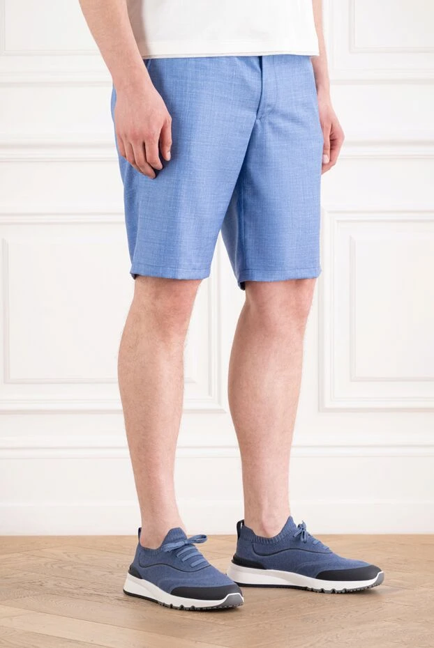 Cesare di Napoli men's blue bermuda shorts with a melange texture 195047 - photo 3