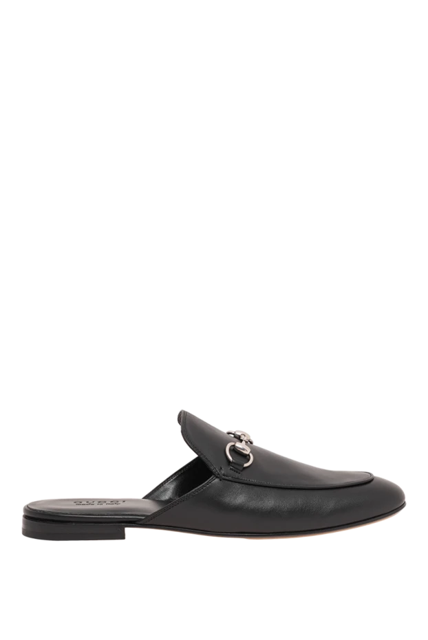 Gucci men's black leather mules with metal buckle 195152 - photo 1