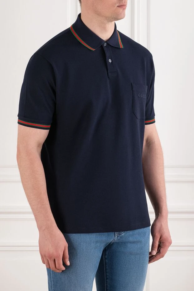 Gucci navy blue cotton polo with web's signature red and green trim 195153 - photo 3