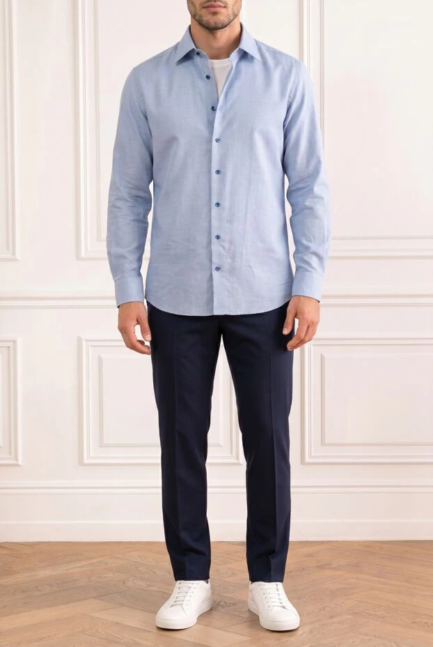 Zilli men's light blue cotton shirt with contrasting buttons 195192 - photo 1