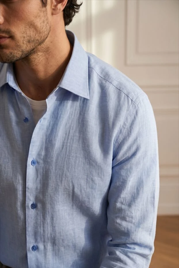Zilli men's light blue cotton shirt with contrasting buttons 195192 - photo 2
