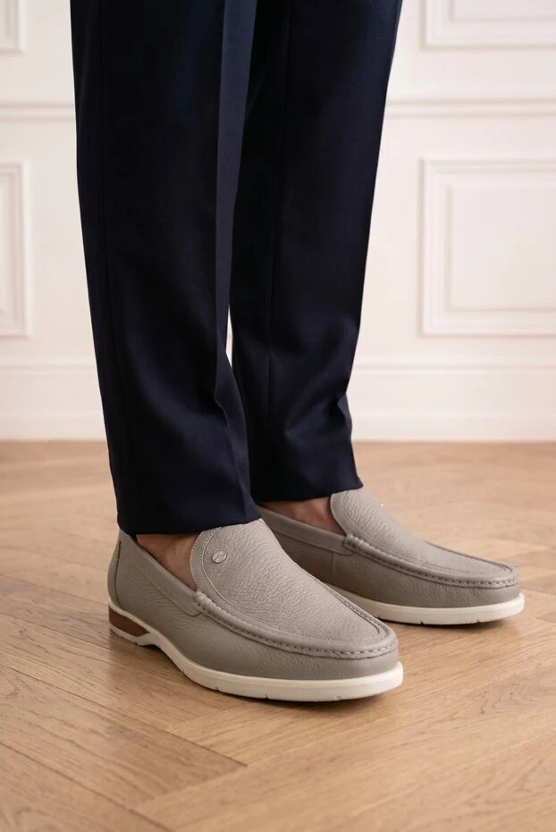 Zilli men's light gray grained leather loafers 195206 - photo 1