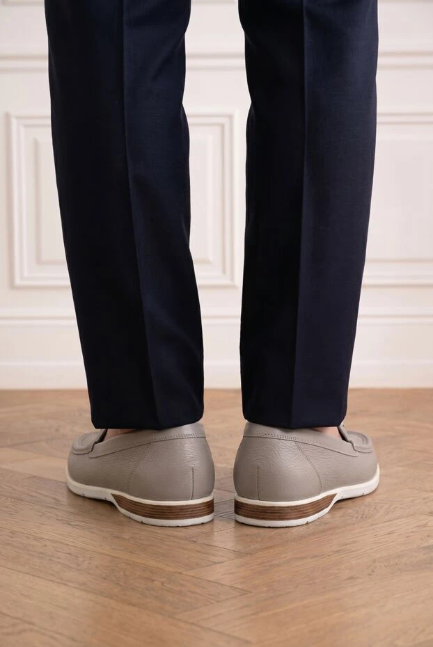 Zilli men's light gray grained leather loafers 195206 - photo 2
