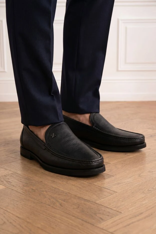 Zilli men's black grained leather loafers 195207 - photo 1