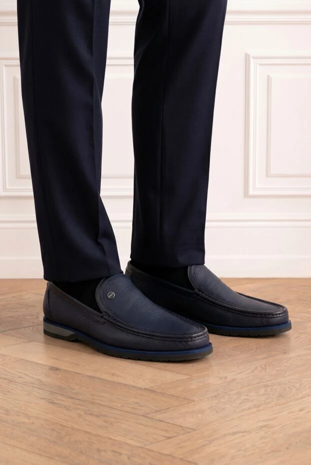 Zilli men's blue grained leather loafers 195208 - photo 1