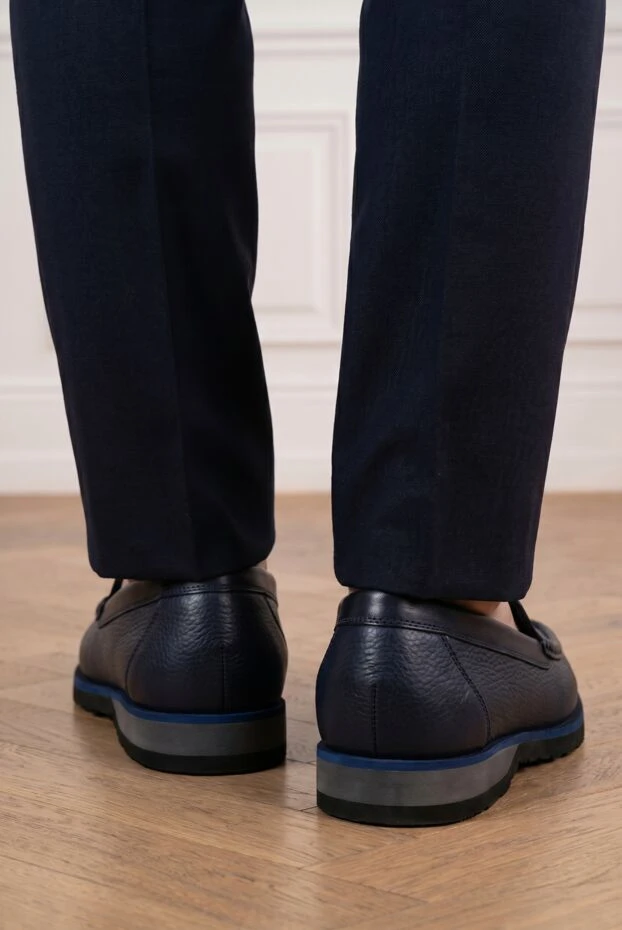 Zilli men's blue grained leather loafers 195208 - photo 2