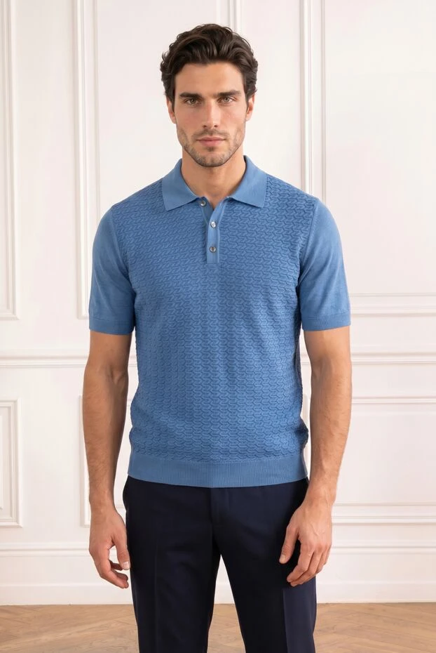 Zilli blue knit polo shirt with a textured geometric pattern 195241 - photo 1